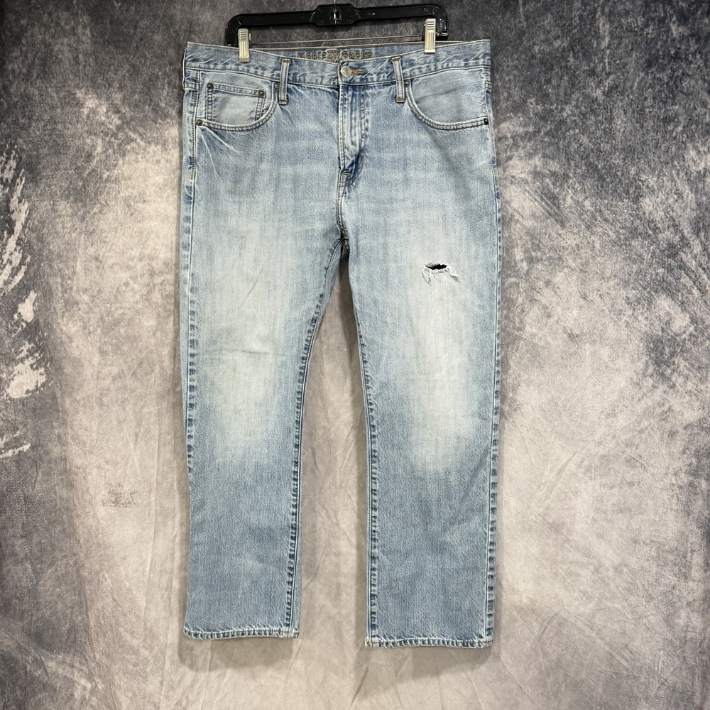 American Eagle Original Straight Jeans Mens 36x30 Medium Wash Distressed Blue